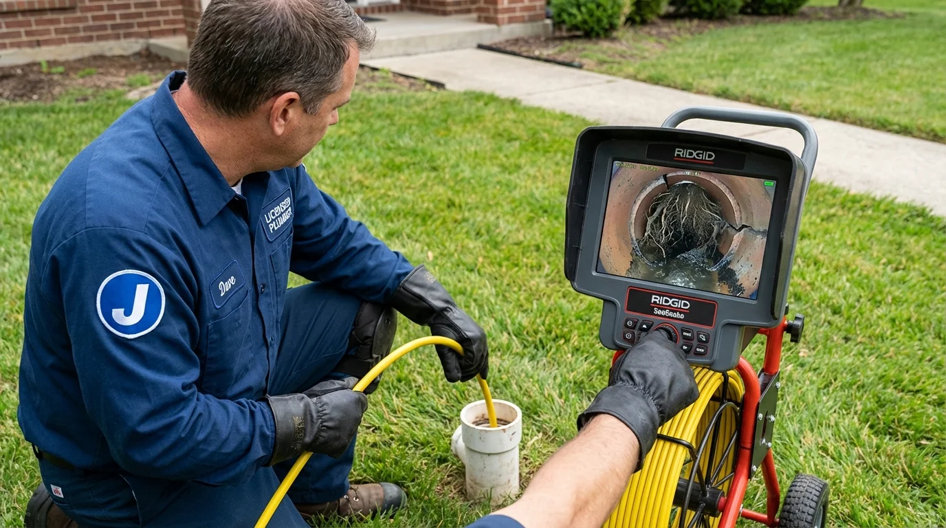 Sewer camera inspection being performed by Johns Plumbing LLC in Narberth