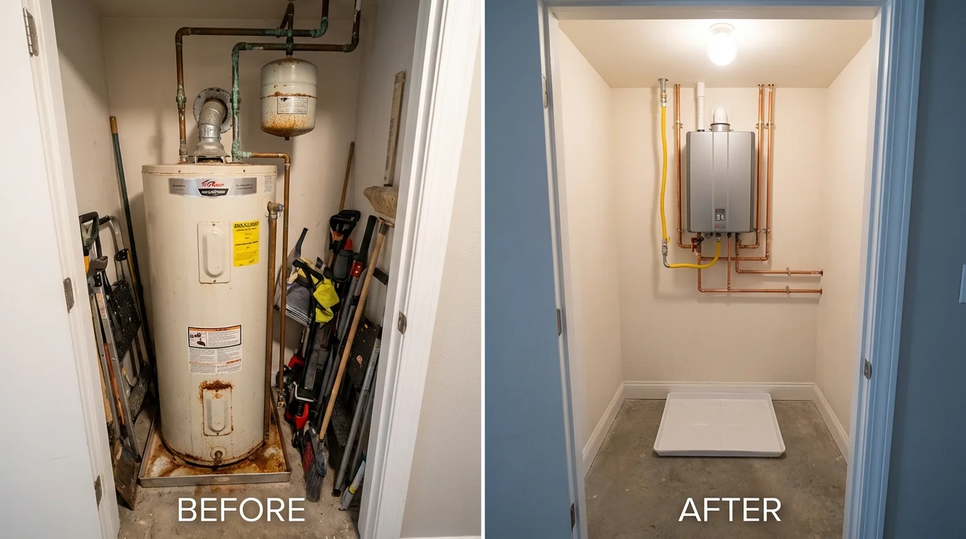 Tank water heater versus wall-mounted tankless unit comparison for Narberth, PA homeowners