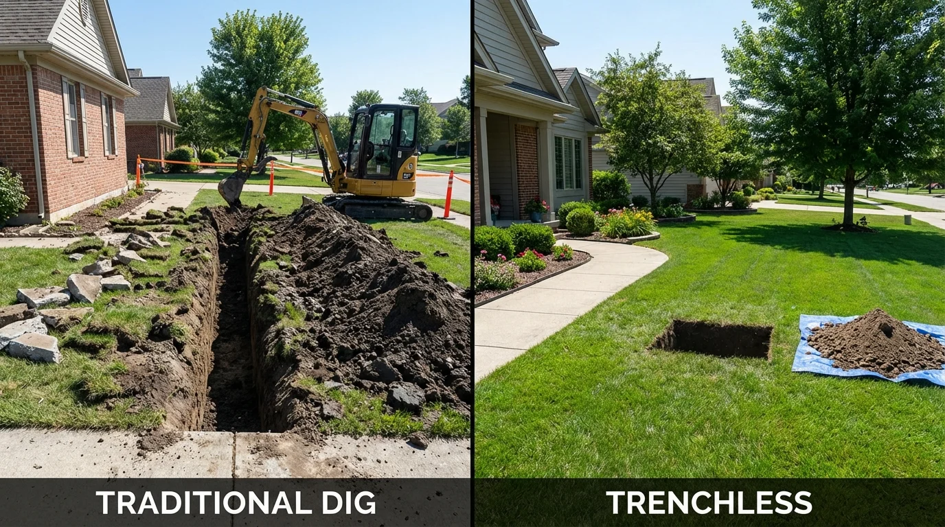Trenchless sewer repair with minimal yard damage versus traditional excavation in Narberth, PA